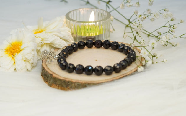 Black Tourmaline Healing Bracelet with siver charm