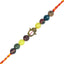 Beaded rakhi with a gold Hamsa charm on a white background