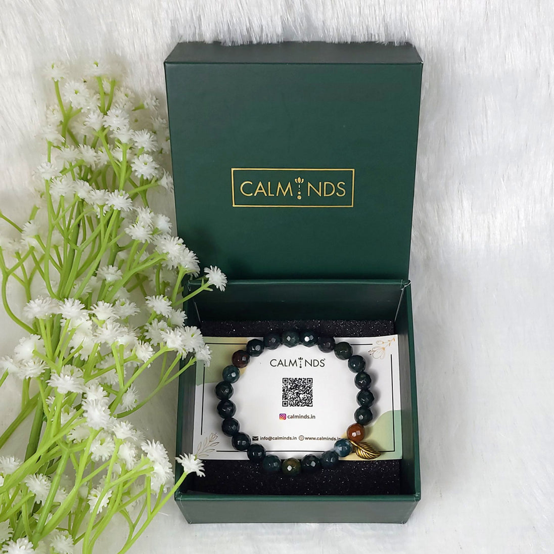 Natural Bloodstone Bracelet inside green box by Calminds