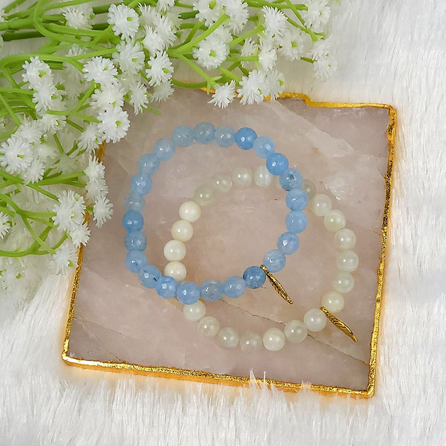 Set of 2 - Aquamarine and Moonstone Bracelets by Calminds
