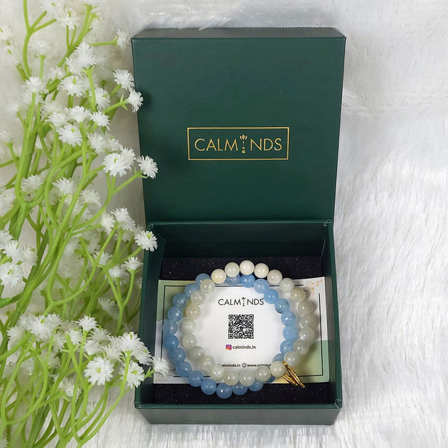 Aquamarine and Moonstone Bracelets with boxing by Calminds