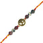 Bracelet with beads and a gold Om symbol charm on a white background