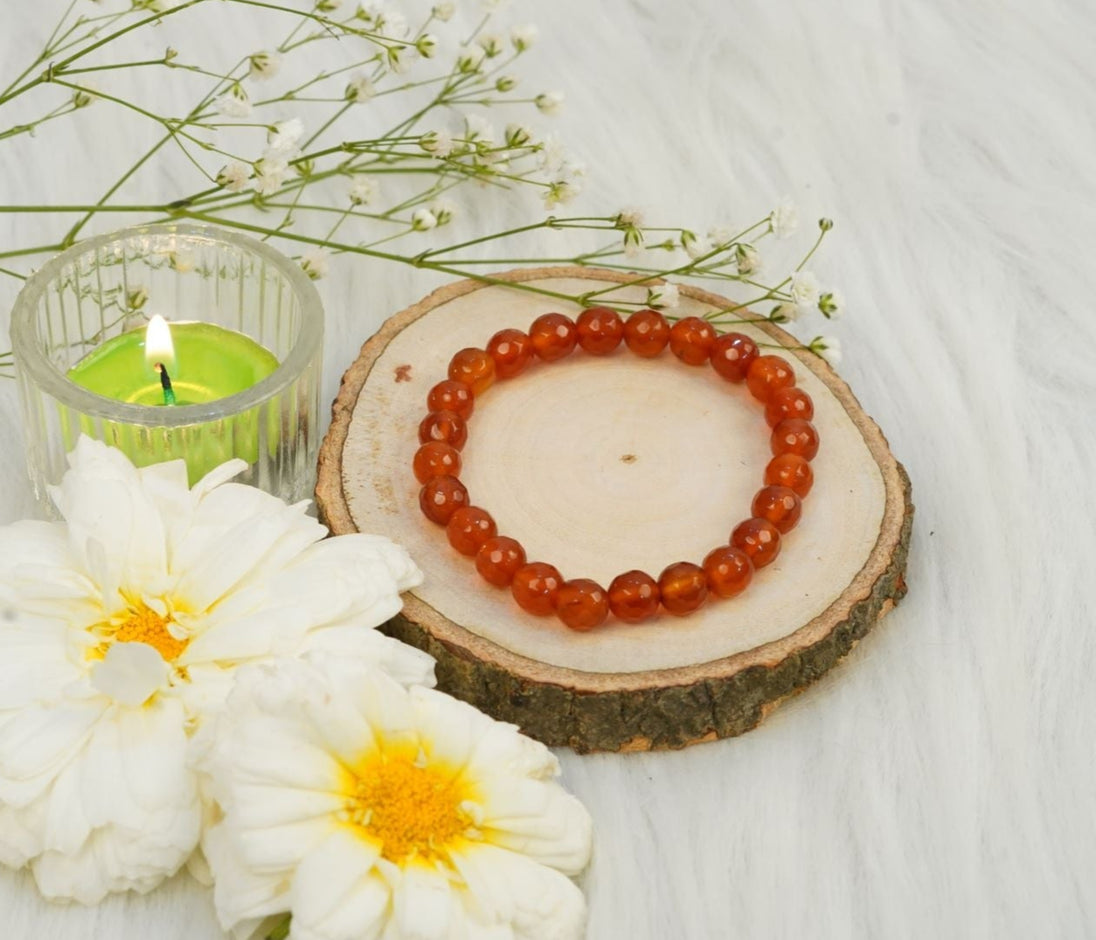 orange Carnelian Diamond Cut Bracelet