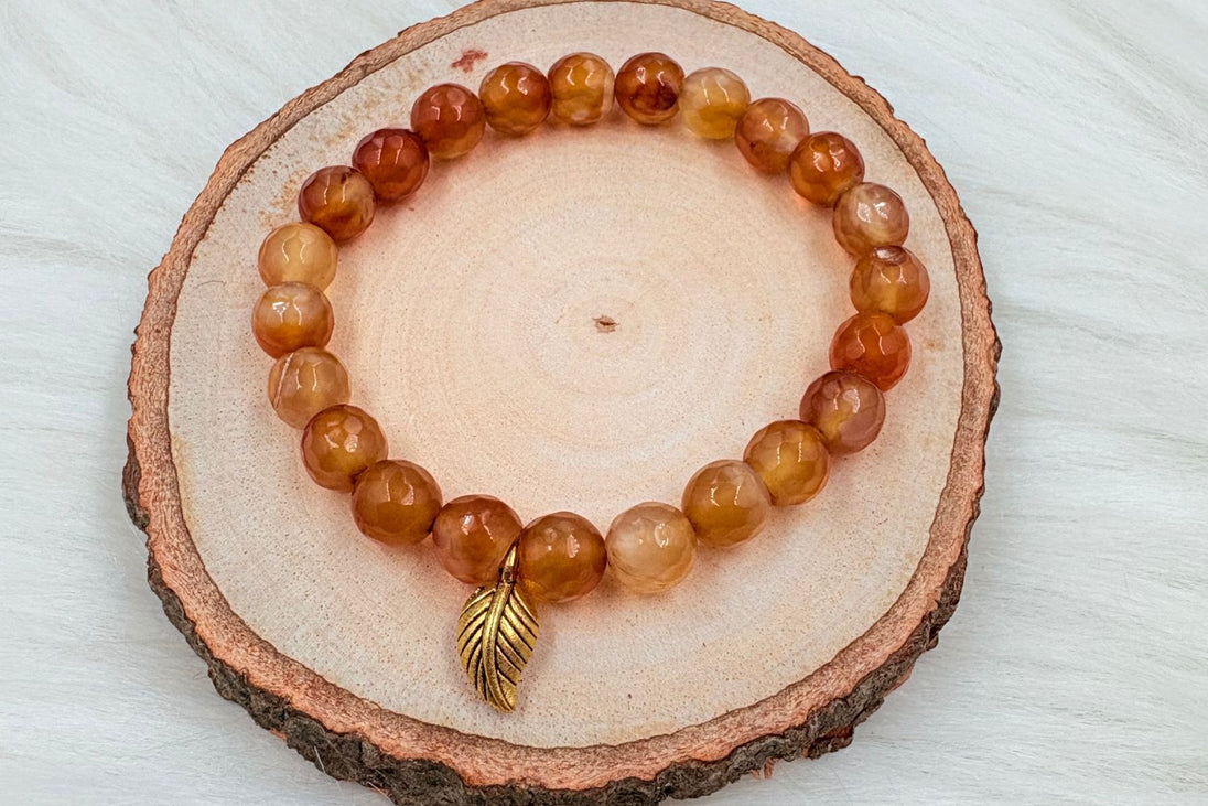 orange Carnelian Diamond Cut Bracelet with Charm
