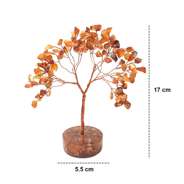 Red Color Carnelian Crystal Tree with orgonite base measurement | Calminds