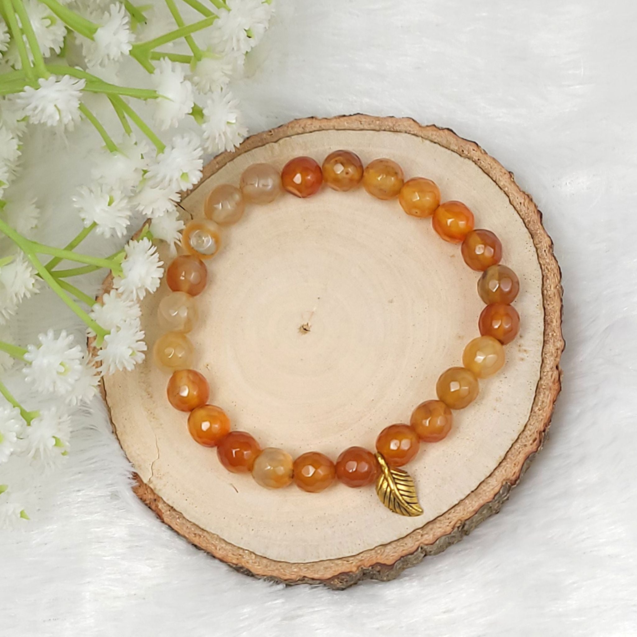 orange Carnelian Diamond Cut Bracelet with Charm