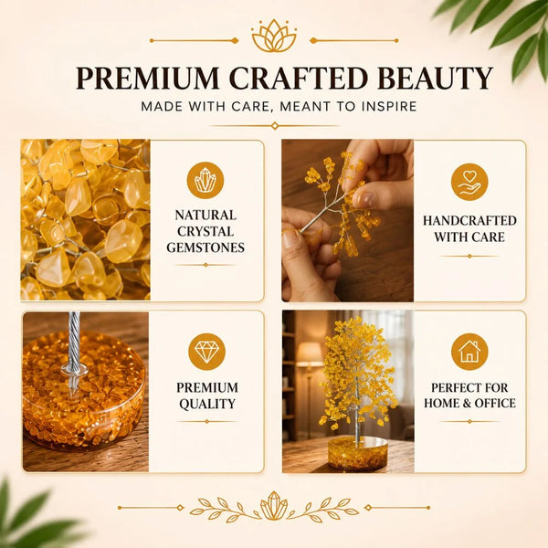Natural Citrine Crystal Tree with Orgonite Base | Home & Office