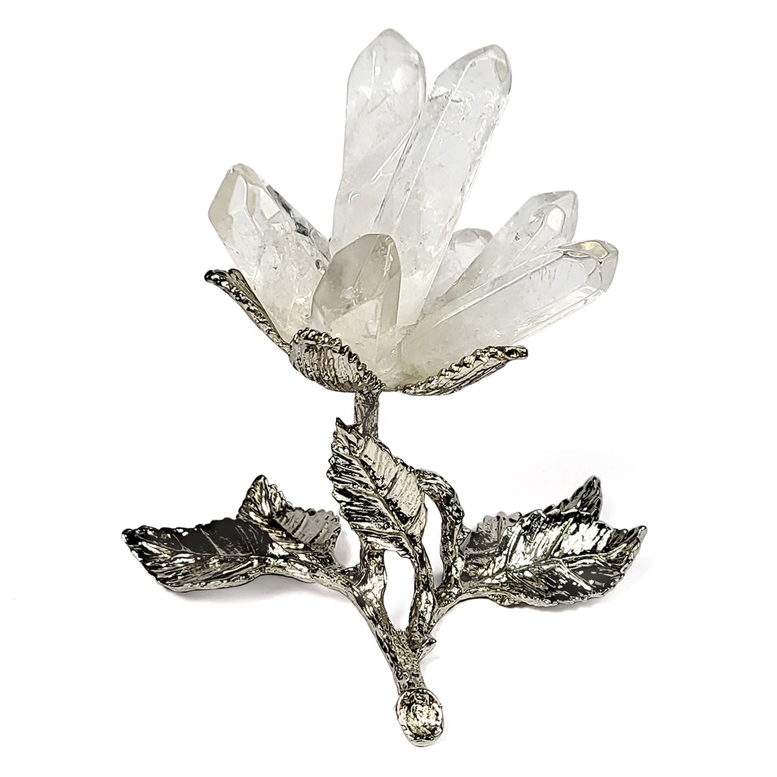 Clear Quartz Flower Sculpture with white bg