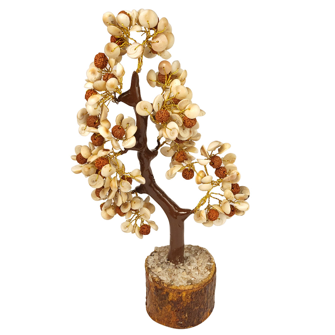 Calminds Gomti Chakra and Rudraksha Crystal Tree with white background