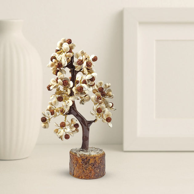 Gomti Chakra and Rudraksha Crystal Tree with wooden base | Calminds