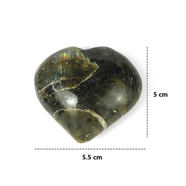 Calminds Labradorite Heart Crystal measurements