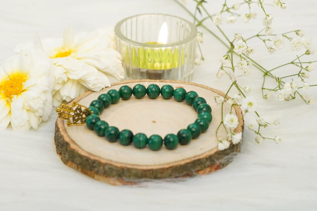 Green Malachite Healing Bracelet with golden charm