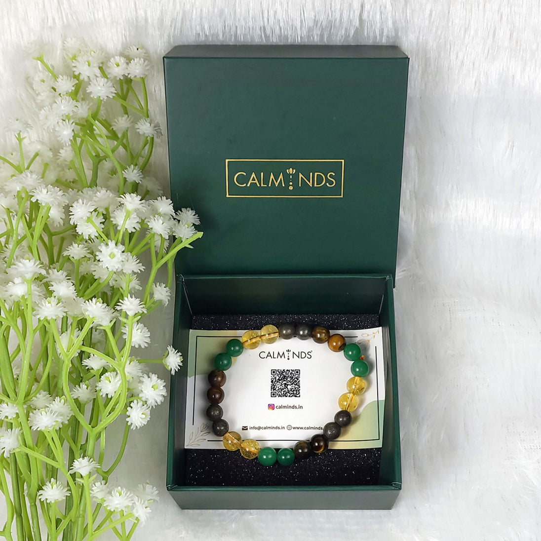 Multi Color Crystal Money Bracelet inside Green Calminds Box