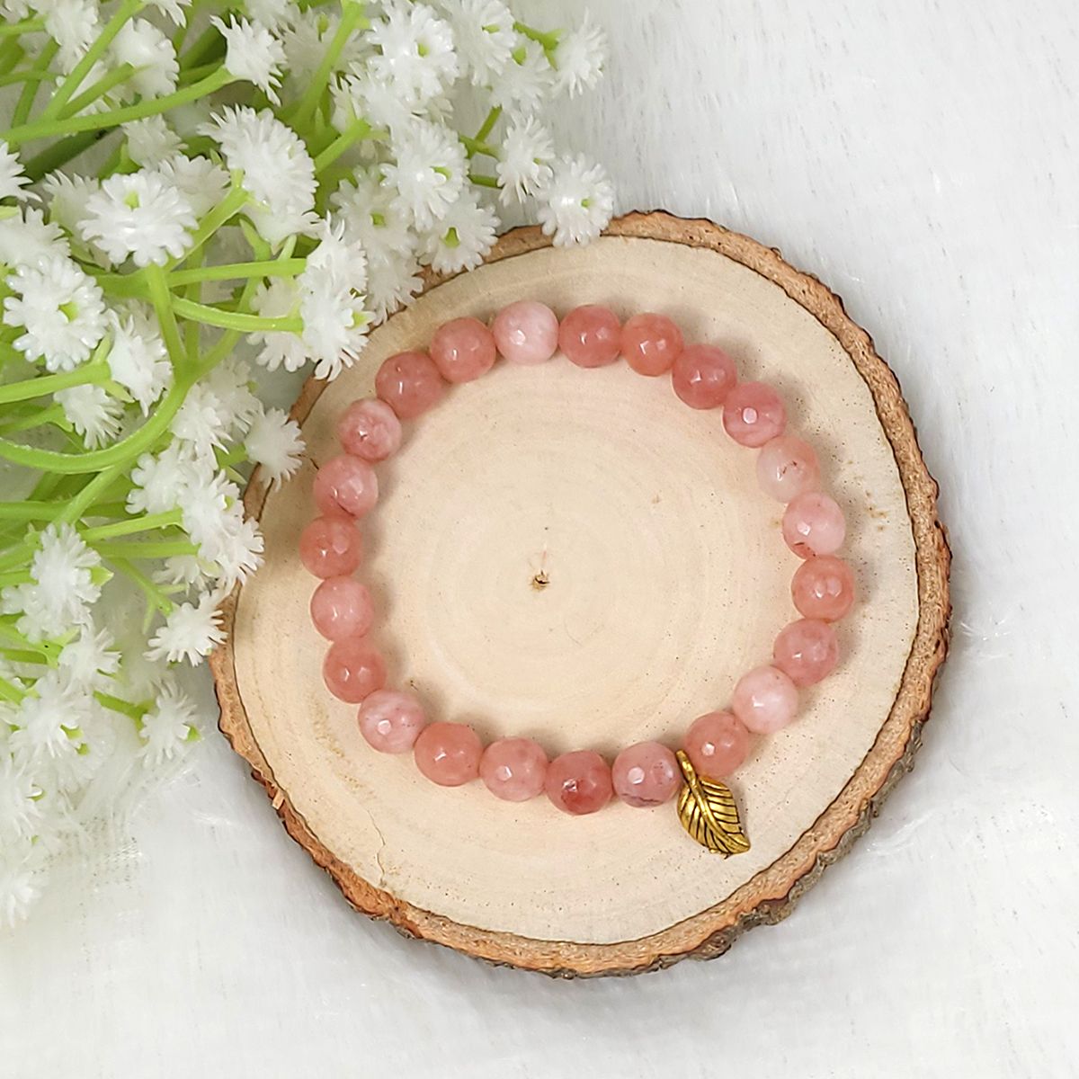 Pink Color Peach Moonstone Crystal Bracelet by Calminds