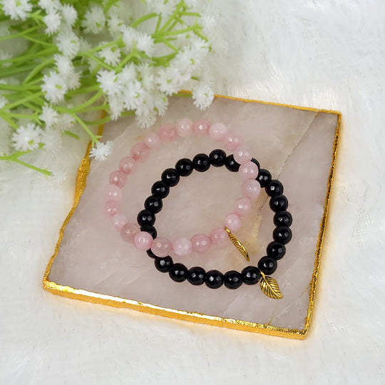 Black Tourmaline & Rose Quartz bracelet combo