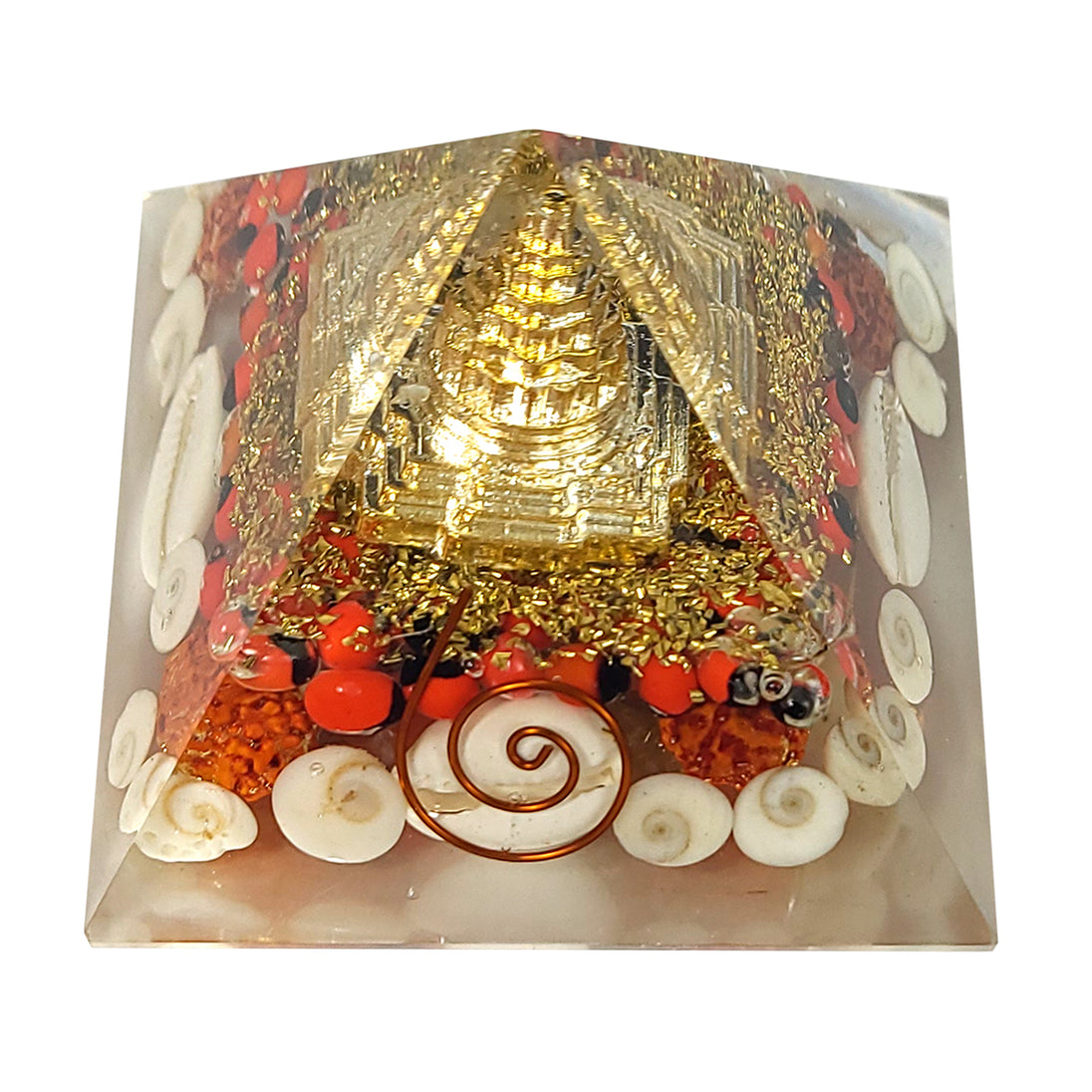 Rudraksha and Gomti Chakra Orgonite Pyramid