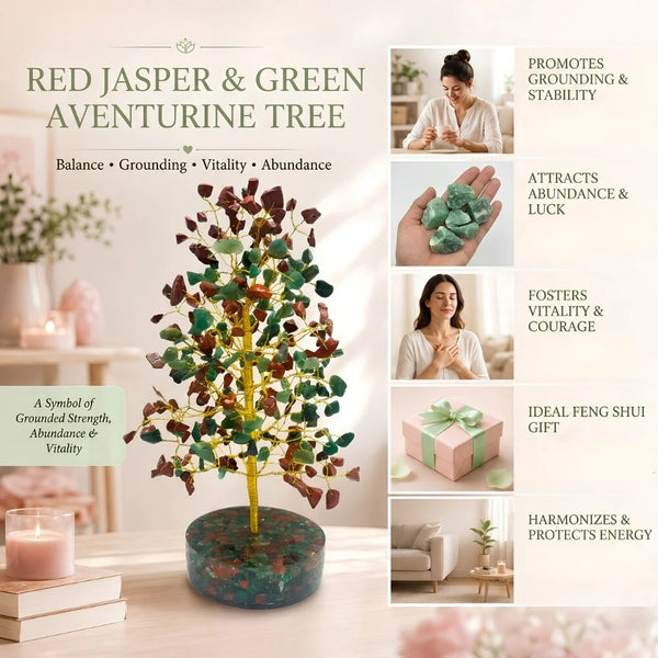 Red & Green Crystal Tree with Orgonite Base for Balance & Harmony