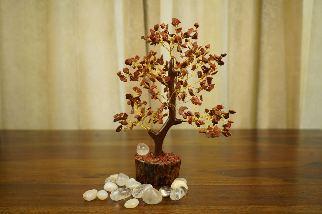 Red Jasper Crystal Tree solo image surrounded by white pebbles