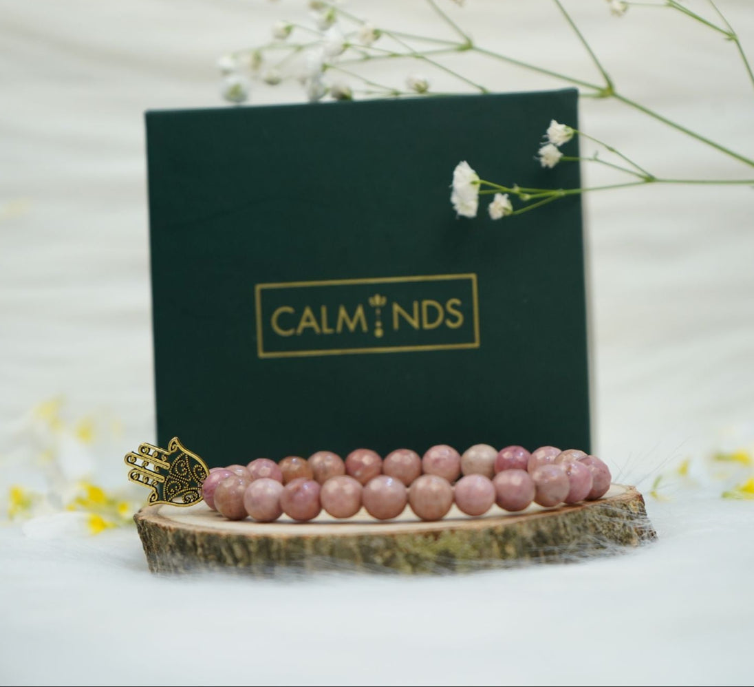 Pink Color Rhodonite Healing Bracelet with a box at the back