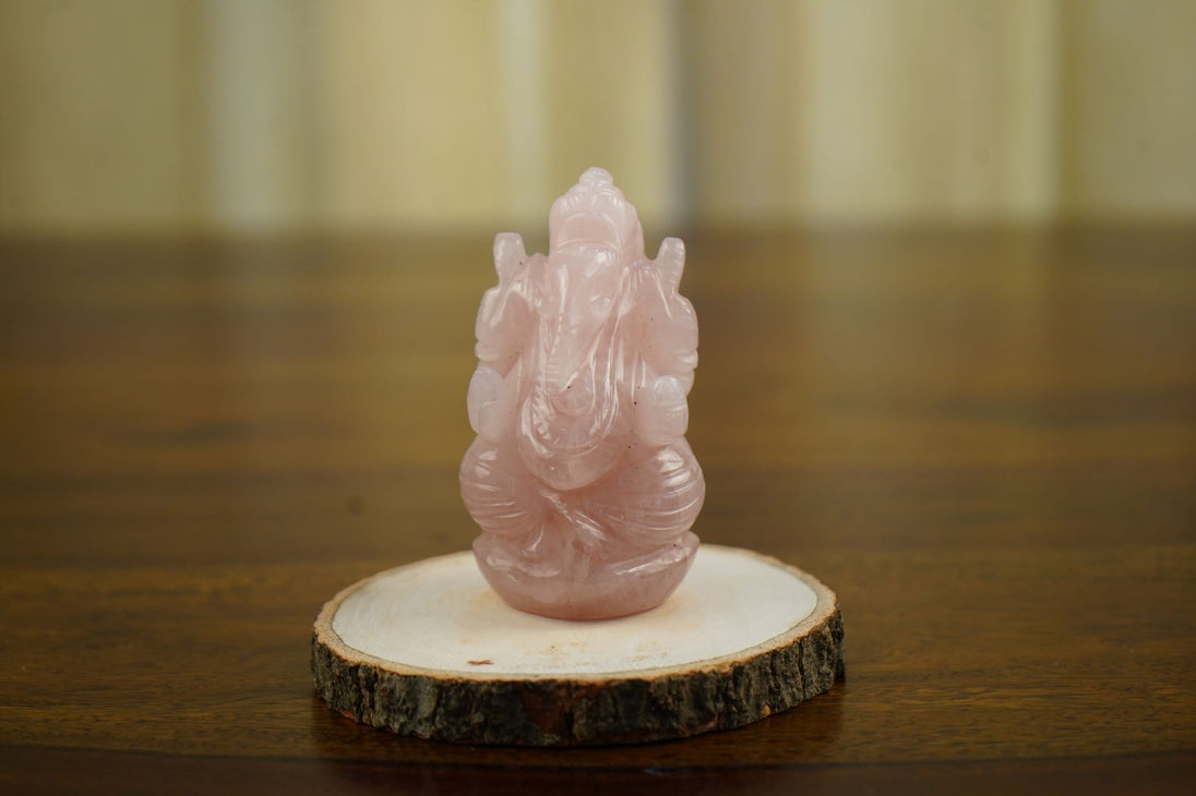 rose quartz ganesha idol figurine