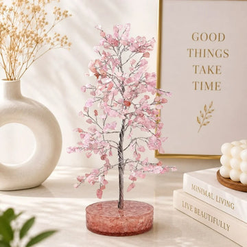 Rose Quartz Crystal Tree with Orgonite Base, front view