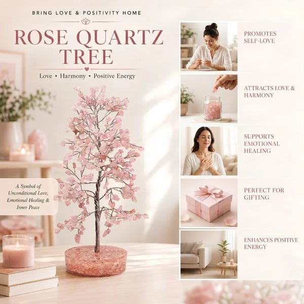 Rose Quartz Crystal Tree with Orgonite Base for Love & Harmony