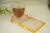 Rose Quartz Crystal Coaster with cup on top