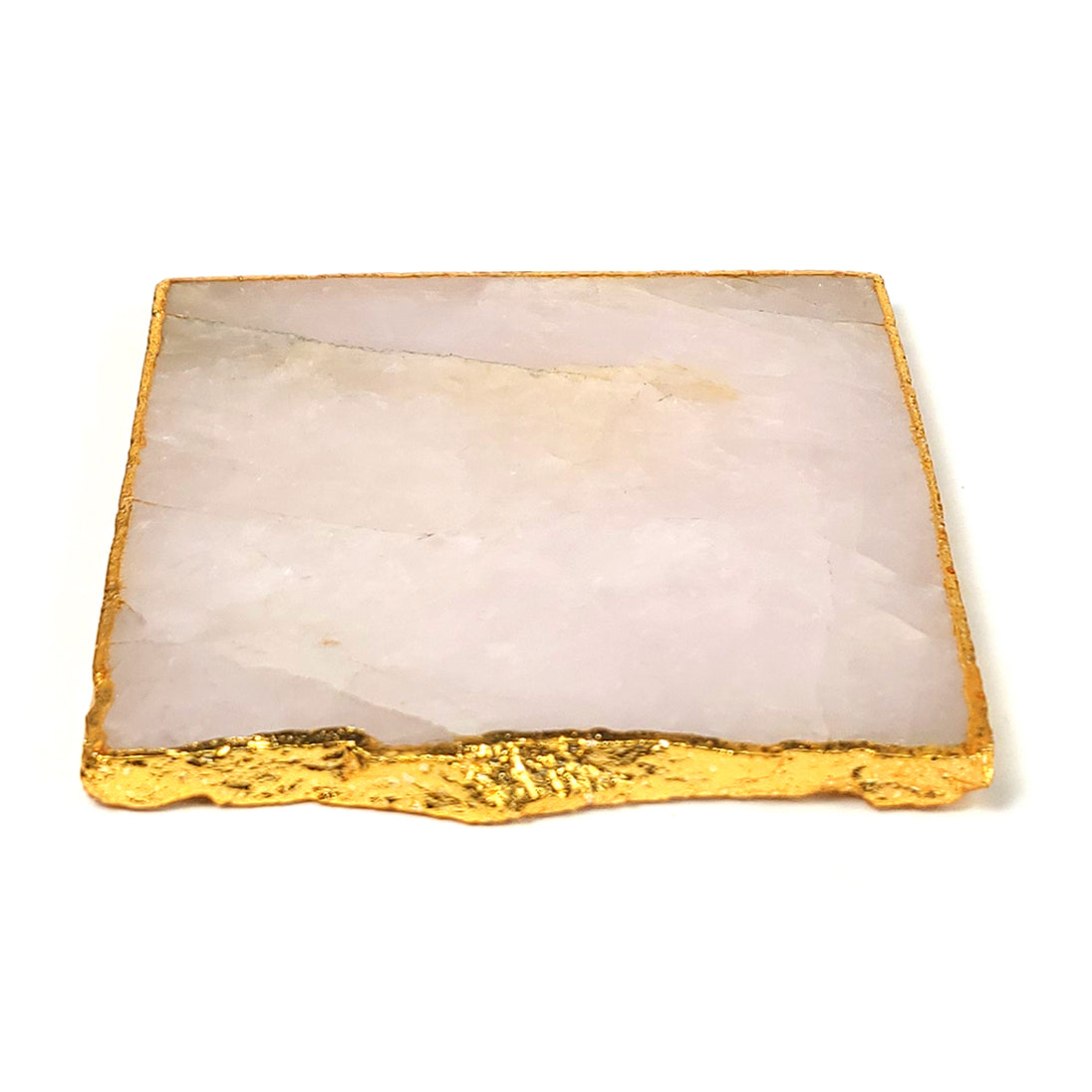 Rose Quartz Crystal Coaster with golden boundaries