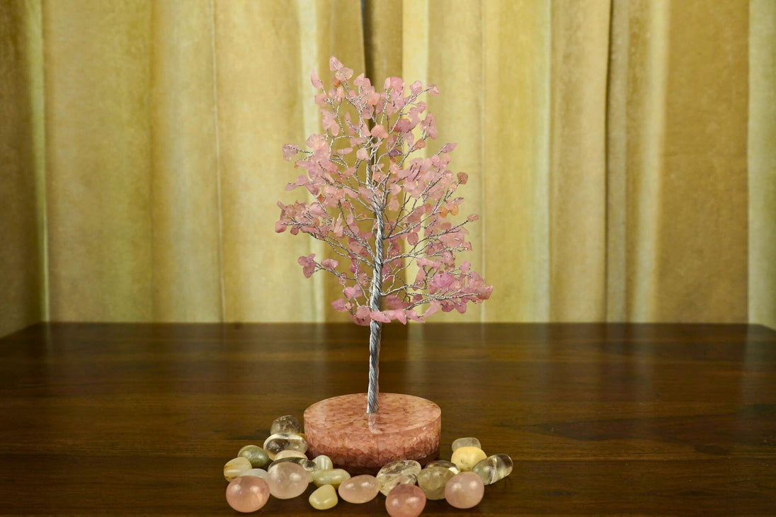 Pink Color Rose Quartz Crystal Tree With Orgonite Base by Calminds