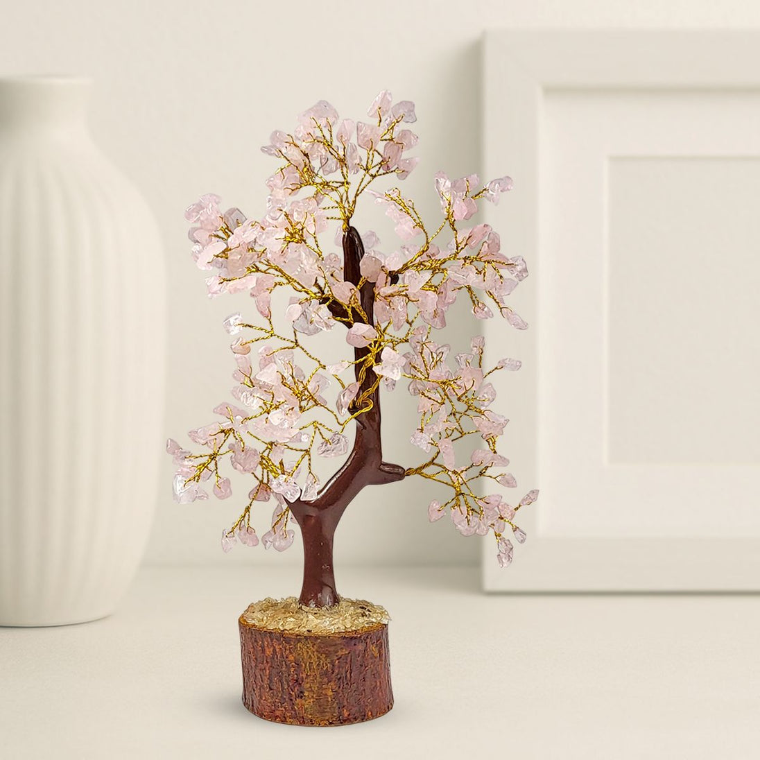 Rose Quartz Crystal Tree with wooden base | Calminds