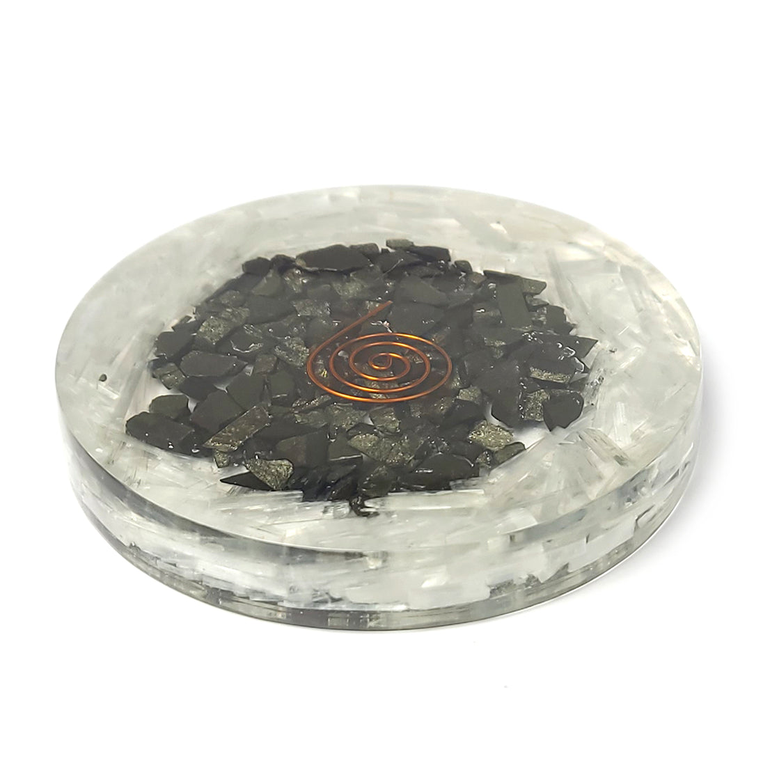 black pyrite sri yantra orgonite coaster 