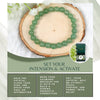 Green aventurine crystal bracelet displayed with instructions for setting intention and activating energy