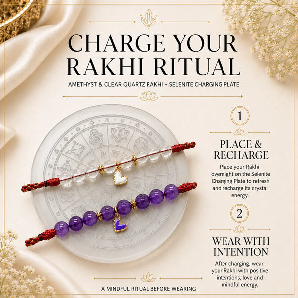 Amethyst & Clear Quartz — Clarity & Calm Heart Rakhi for Sister & Bhabhi