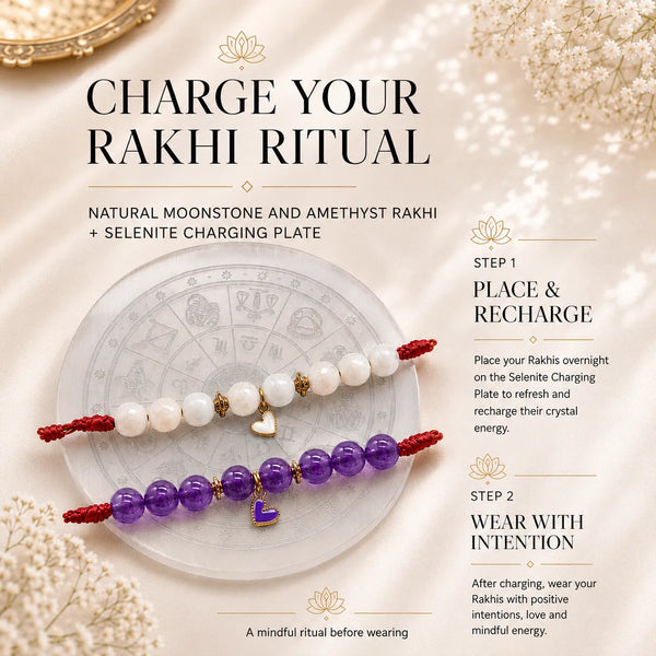 Amethyst & Moonstone Heart Charm — Sisterly Calm Rakhi for Bhabhi & Sister
