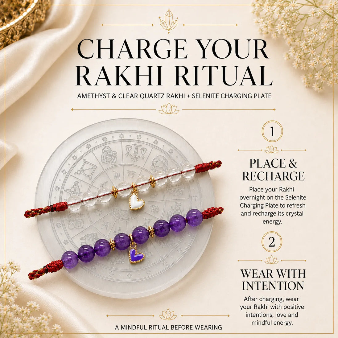 Amethyst and Clear Quartz Clarity and Calm Heart Rakhi for Sister and Bhabhi, product image 4