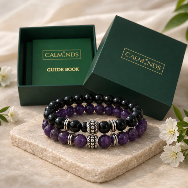 Amethyst & Black Tourmaline Bracelet Pair