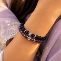 Amethyst & Black Tourmaline Bracelet Pair