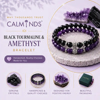 Amethyst & Black Tourmaline Bracelet Pair
