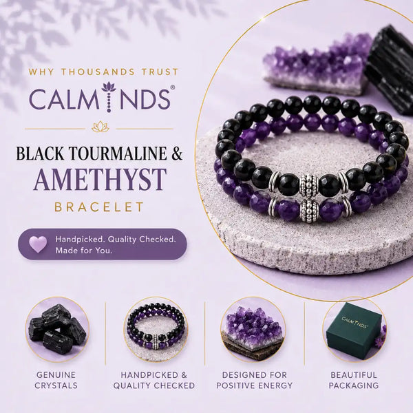 Amethyst & Black Tourmaline Bracelet Pair