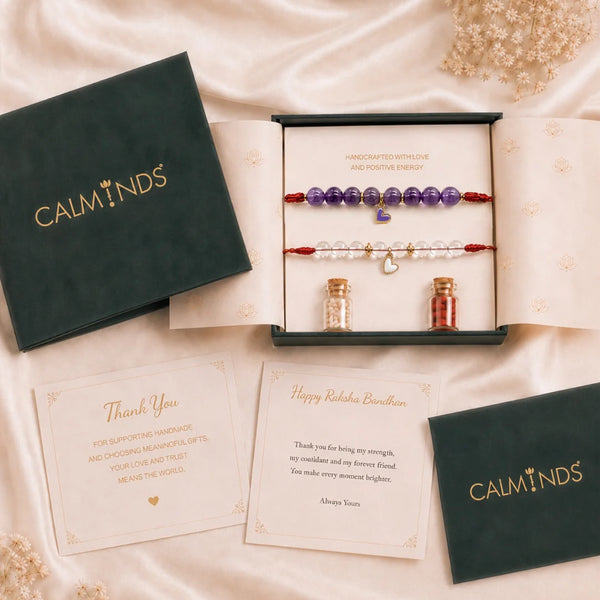 Amethyst & Clear Quartz — Clarity & Calm Heart Rakhi for Sister & Bhabhi