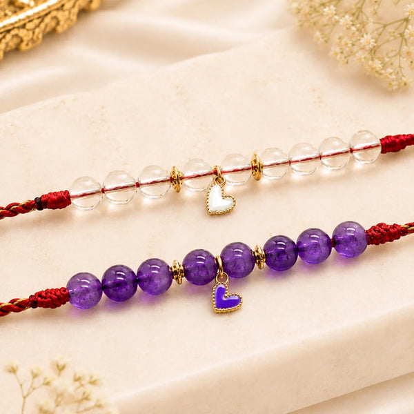 Amethyst & Clear Quartz — Clarity & Calm Heart Rakhi for Sister & Bhabhi
