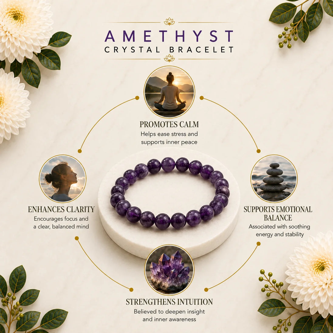 Amethyst Crystal Bracelet for calm and mental clarity