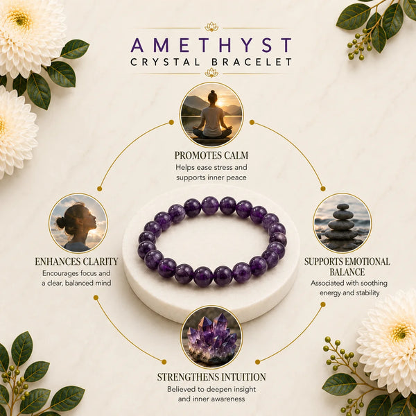 Amethyst Crystal Bracelet for Calm & Clarity | Reiki-Charged