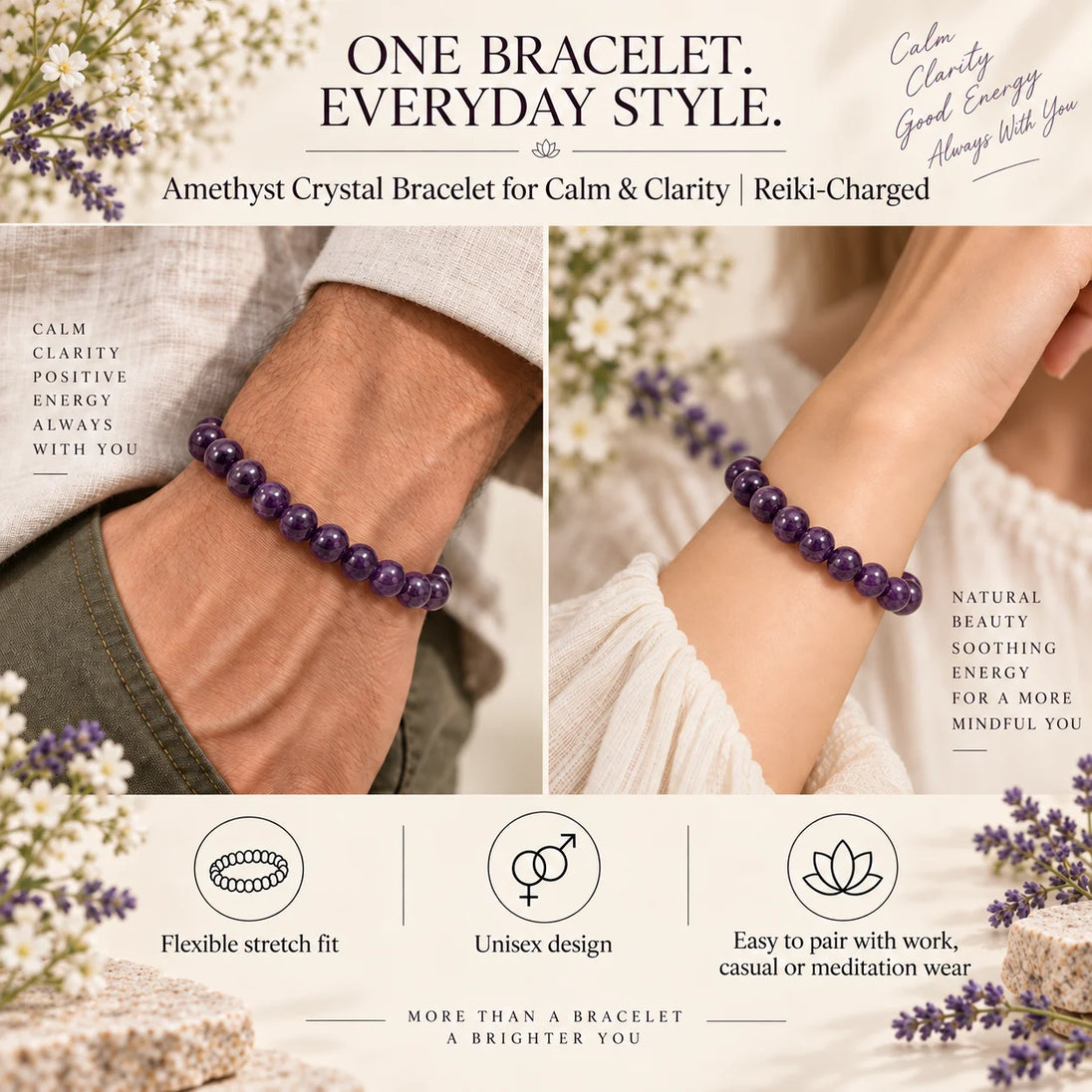Amethyst Faceted Crystal Bracelet – Calm & Clarity – natural crystal beads by Calminds