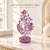 Amethyst Crystal Tree with purple stone chips on a natural amethyst base, styled on a shelf