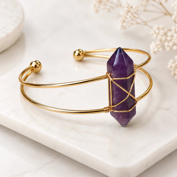 Amethyst Double Pointed Bracelet| Calm, Clarity & Spiritual Balance