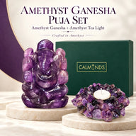 Amethyst Ganesha Puja Set – Crystal Ganesha Idol with Amethyst Tea Light Holder