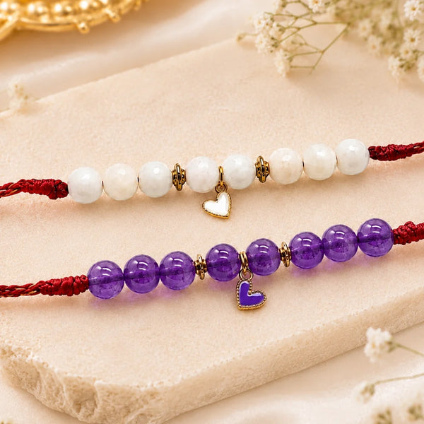 Amethyst & Moonstone Heart Charm — Sisterly Calm Rakhi for Bhabhi & Sister