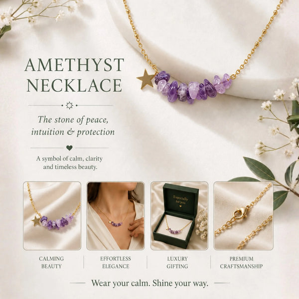 Amethyst Crystal Necklace for Calmness, Clarity & Inner Peace