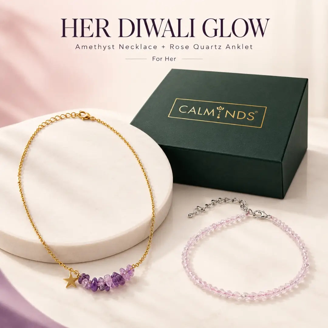 Amethyst necklace and rose quartz anklet Diwali gift set for her
